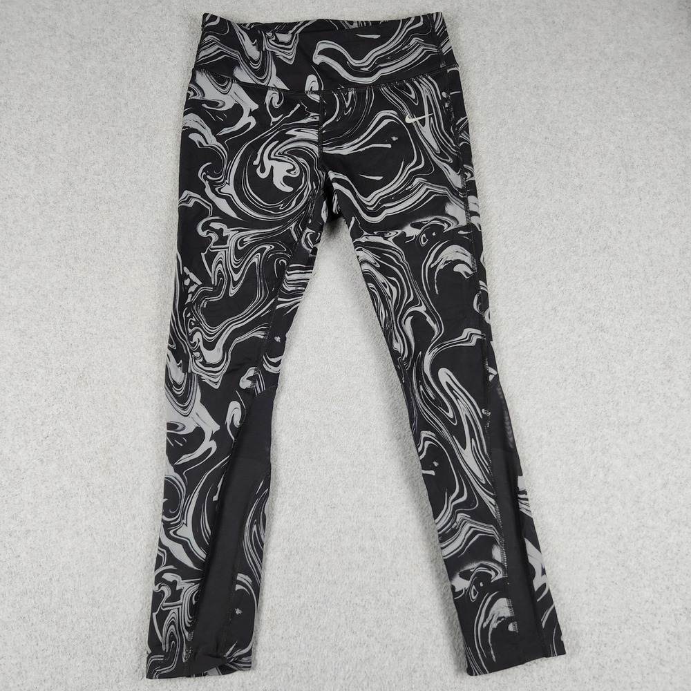 Nike Leggings Womens Medium Black Patterned Dri Fit High Waisted Gym Workout